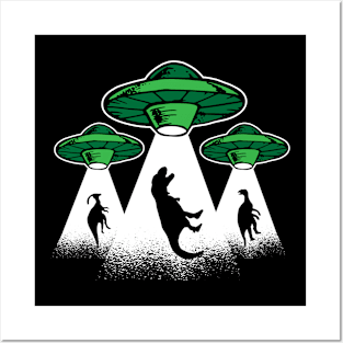 Alien Abduction - Funny Dinosaur Lover UFO Spacecraft Dino Posters and Art